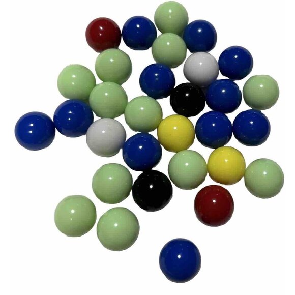 Marbles - 32 - Blue Green Yellow Black White Red Black Chinese Checkers Hippo - Picture 3 of 4